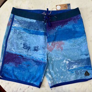 Men's PrAna Board Shorts Swim Trunks NWT Size 40 High Seas Dusty Skies Blue